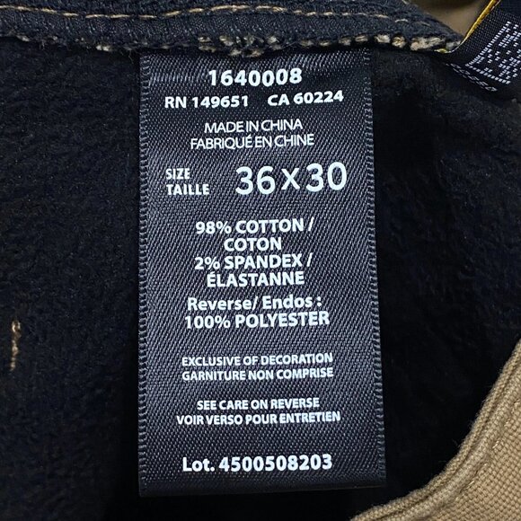 CAT Caterpillar Work Pants Mens 36 x 30 Brown Canvas Fleece Lined Insulated - Picture 11 of 12